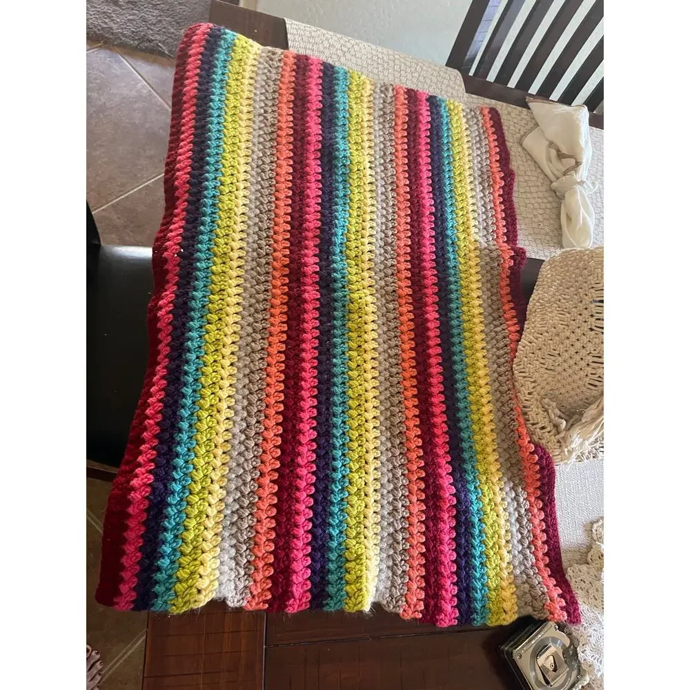 vintage handmade crochet afghan stitched baby blanket